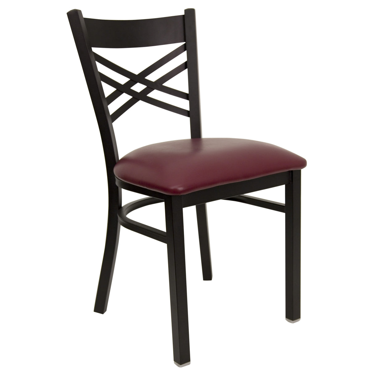 Burgundy Vinyl Seat/Black Metal Frame |#| Black "X" Back Metal Restaurant Chair - Burgundy Vinyl Seat