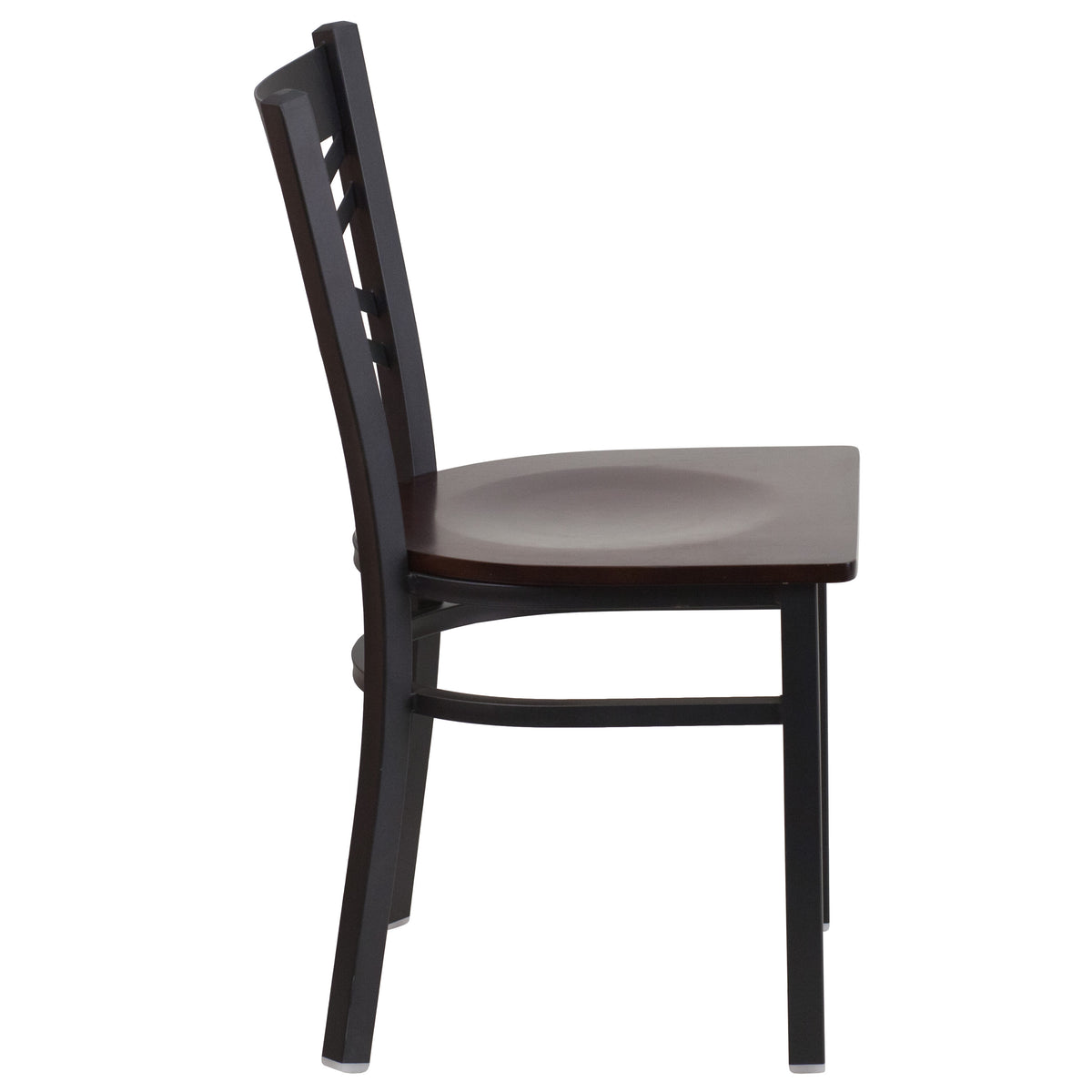 Walnut Wood Seat/Black Metal Frame |#| Black "X" Back Metal Restaurant Chair - Walnut Wood Seat