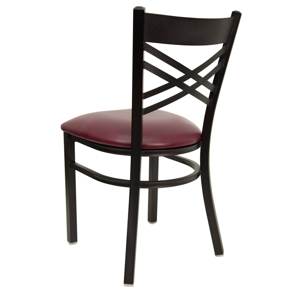 Burgundy Vinyl Seat/Black Metal Frame |#| Black "X" Back Metal Restaurant Chair - Burgundy Vinyl Seat