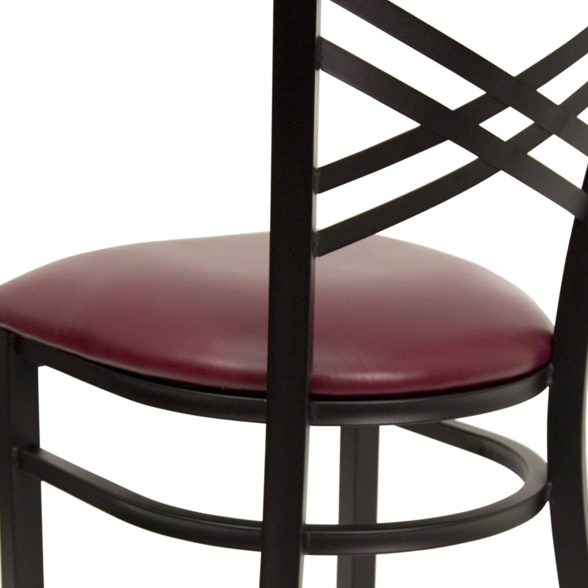 Burgundy Vinyl Seat/Black Metal Frame |#| Black "X" Back Metal Restaurant Chair - Burgundy Vinyl Seat
