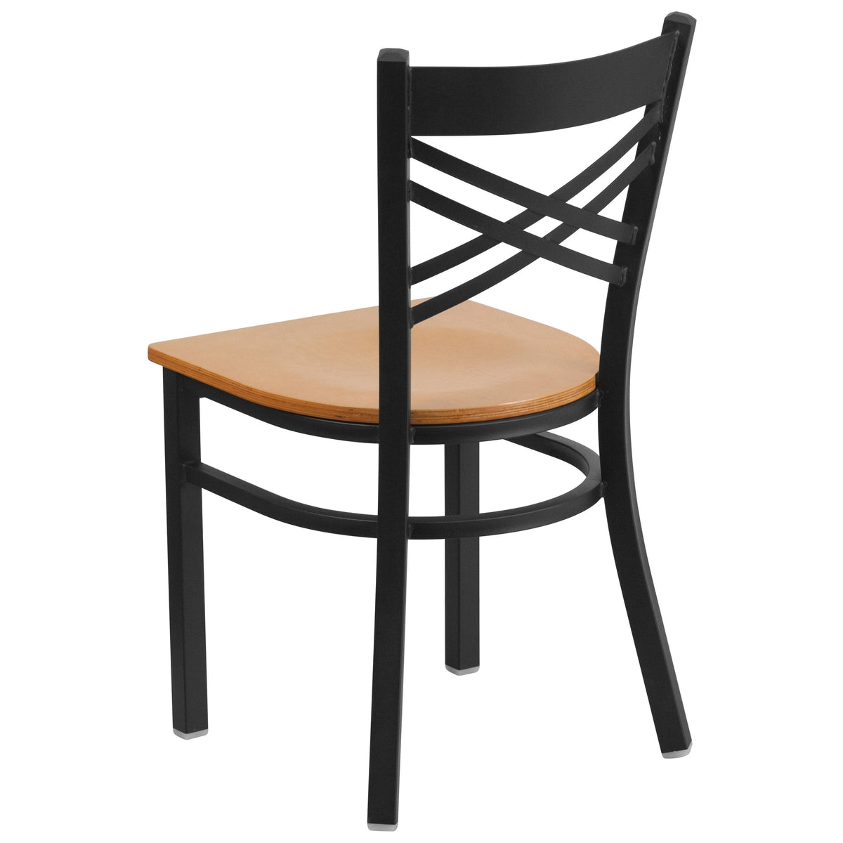 Natural Wood Seat/Black Metal Frame |#| Black "X" Back Metal Restaurant Chair - Natural Wood Seat