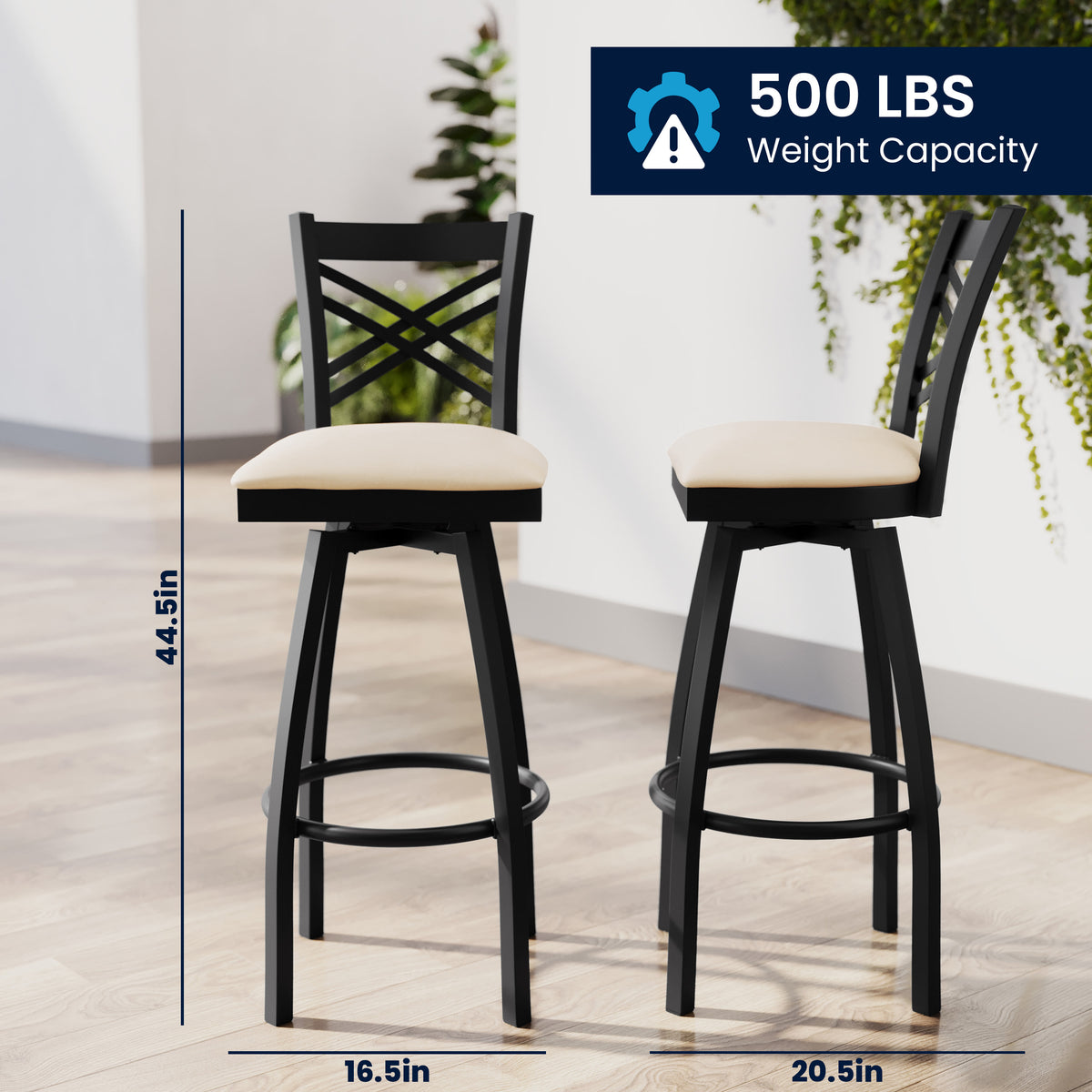 Tan Vinyl Seat/Black Metal Frame |#| Commercial Black X-Back Swivel Metal Barstool with Tan Vinyl Seat