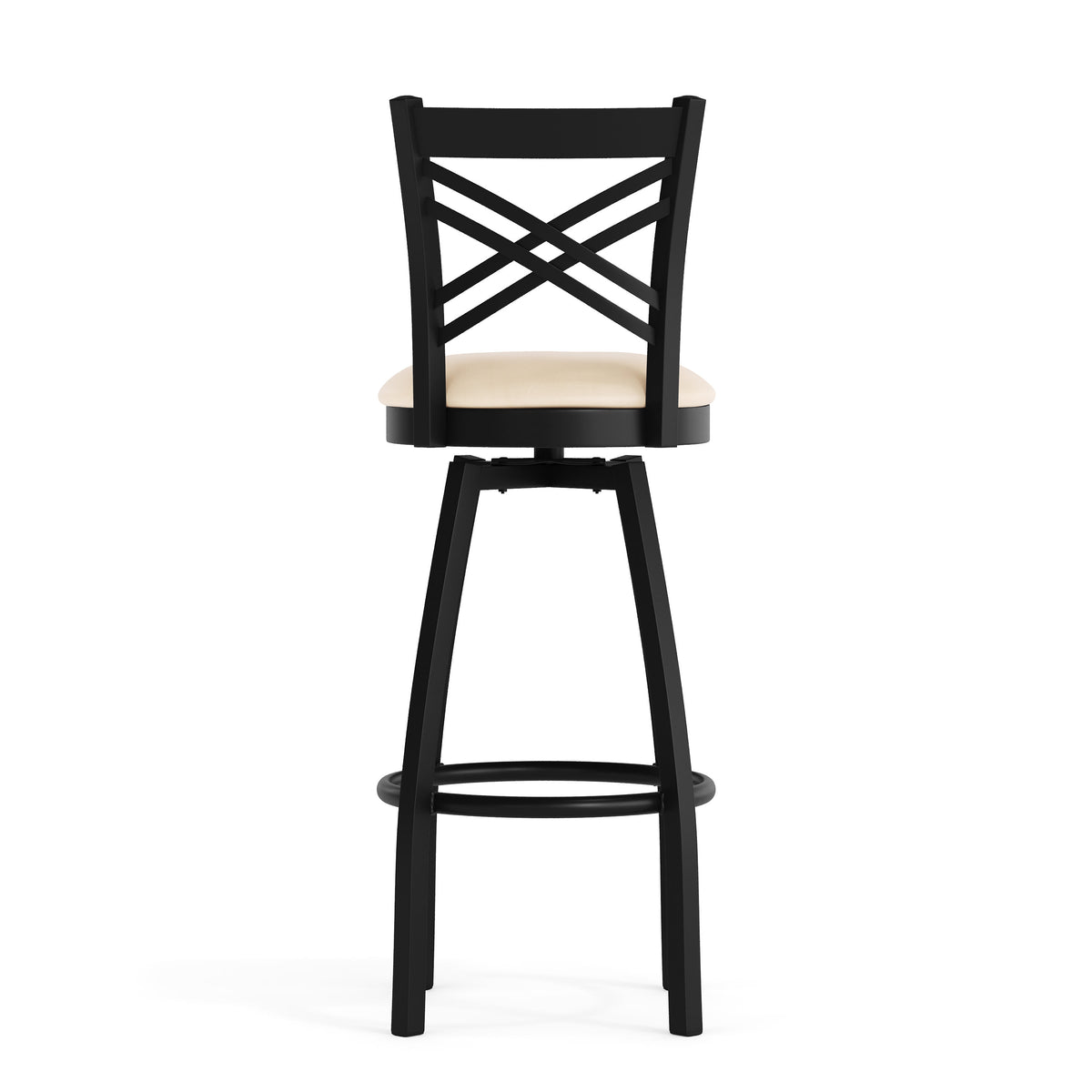 Tan Vinyl Seat/Black Metal Frame |#| Commercial Black X-Back Swivel Metal Barstool with Tan Vinyl Seat