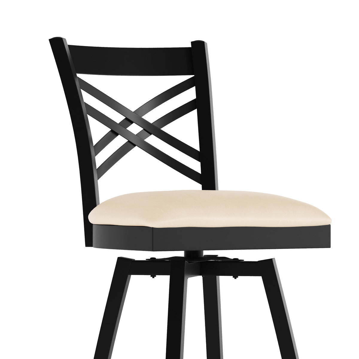 Tan Vinyl Seat/Black Metal Frame |#| Commercial Black X-Back Swivel Metal Barstool with Tan Vinyl Seat