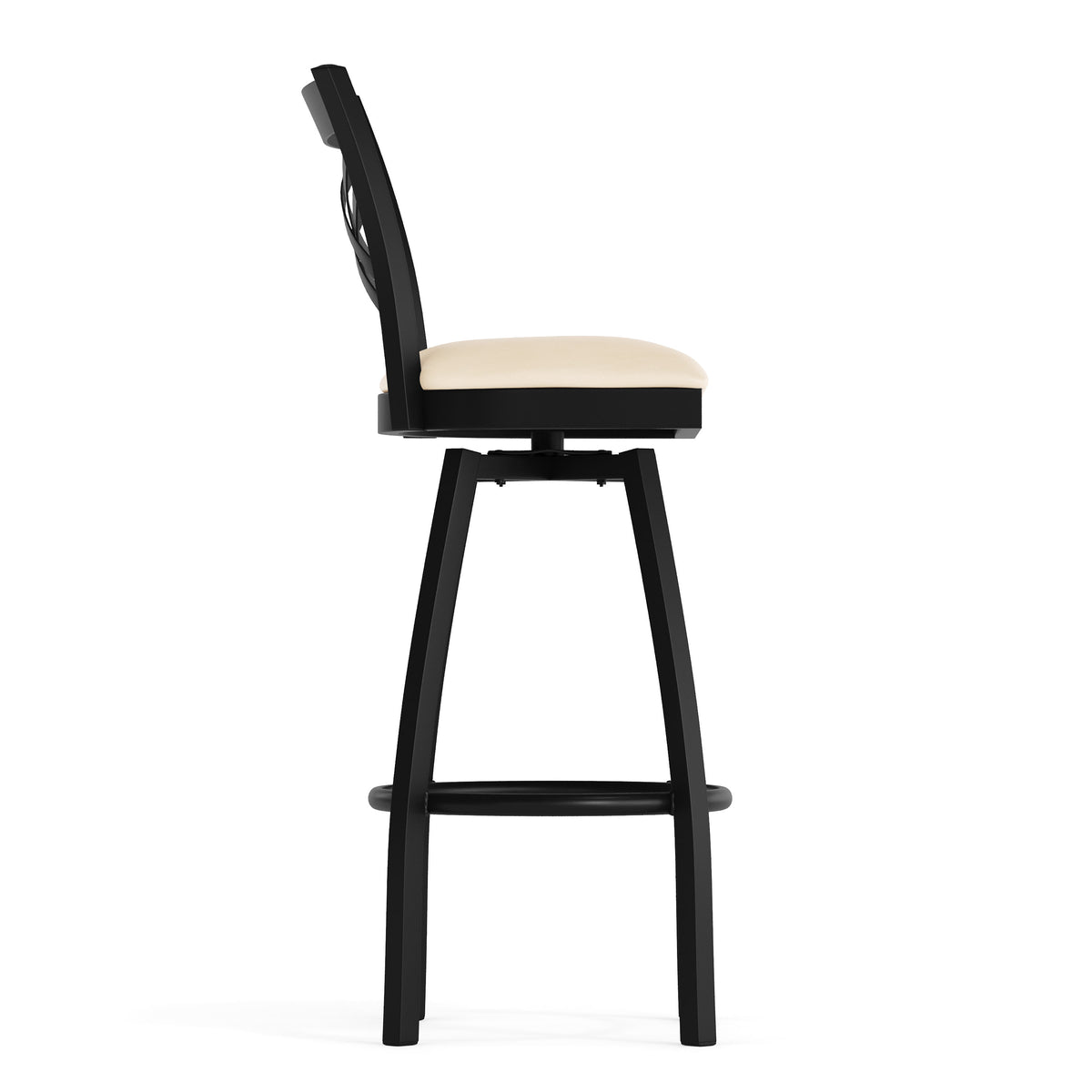 Tan Vinyl Seat/Black Metal Frame |#| Commercial Black X-Back Swivel Metal Barstool with Tan Vinyl Seat