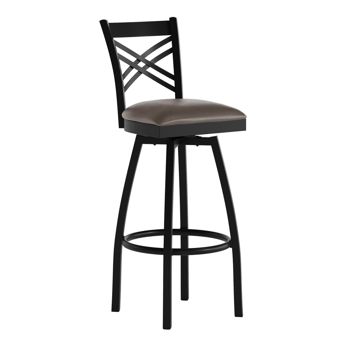 Mocha Vinyl Seat/Black Metal Frame |#| Commercial Black X-Back Swivel Metal Barstool with Mocha Vinyl Seat