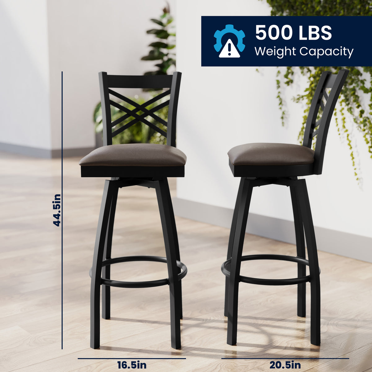 Mocha Vinyl Seat/Black Metal Frame |#| Commercial Black X-Back Swivel Metal Barstool with Mocha Vinyl Seat