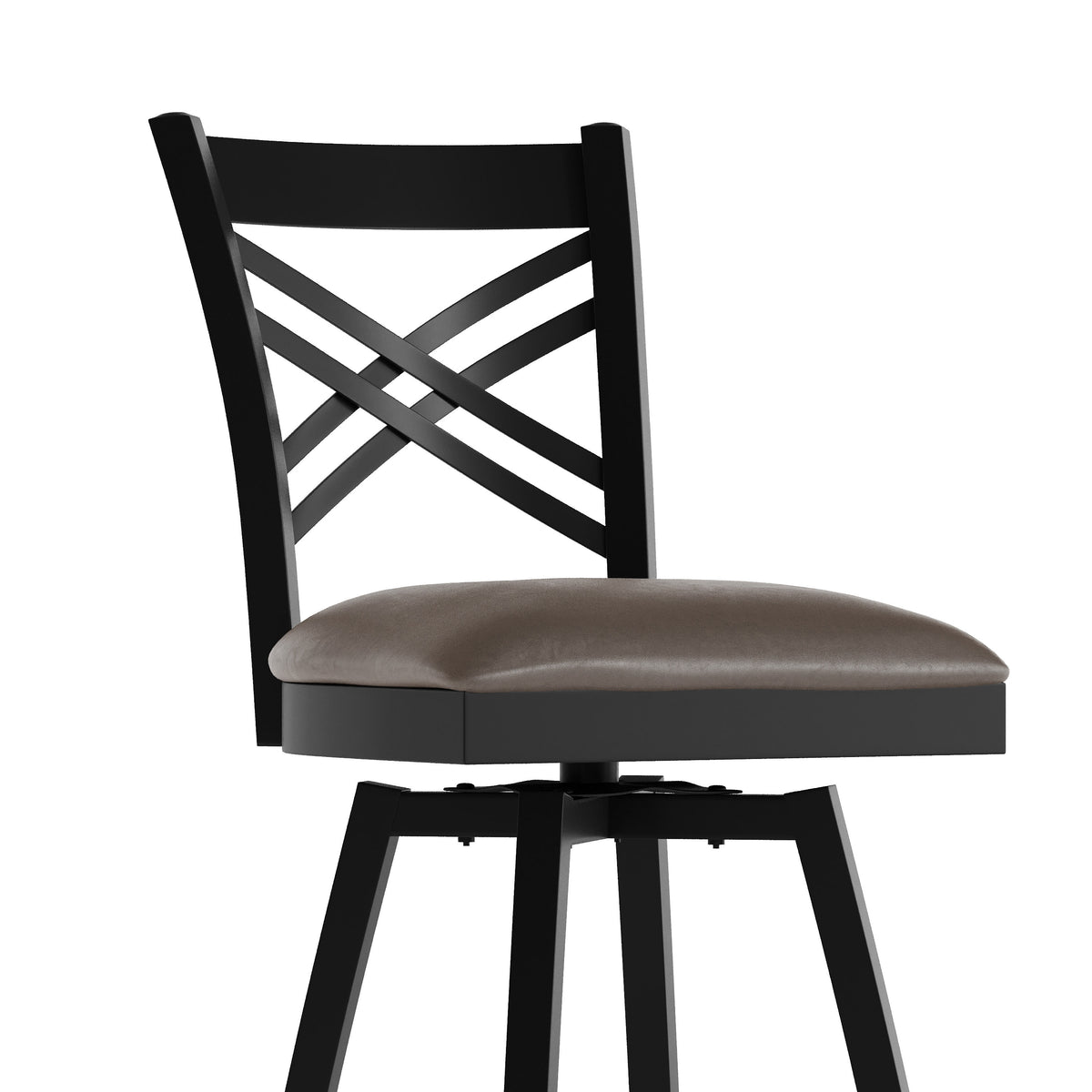 Mocha Vinyl Seat/Black Metal Frame |#| Commercial Black X-Back Swivel Metal Barstool with Mocha Vinyl Seat