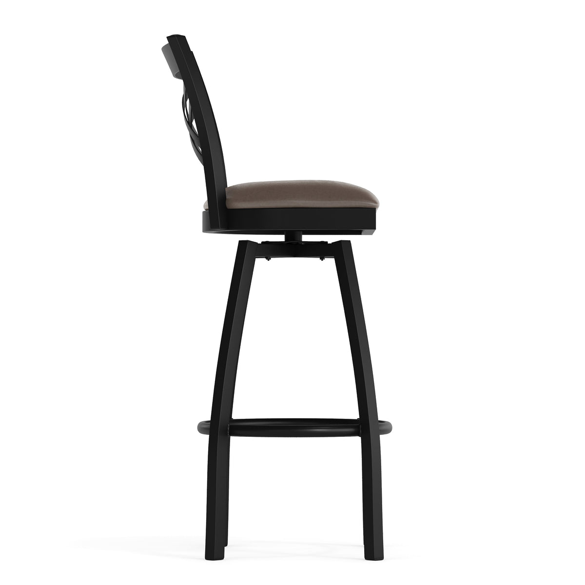 Mocha Vinyl Seat/Black Metal Frame |#| Commercial Black X-Back Swivel Metal Barstool with Mocha Vinyl Seat