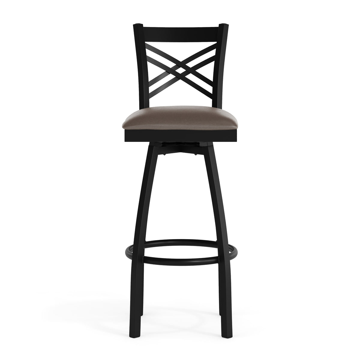Mocha Vinyl Seat/Black Metal Frame |#| Commercial Black X-Back Swivel Metal Barstool with Mocha Vinyl Seat