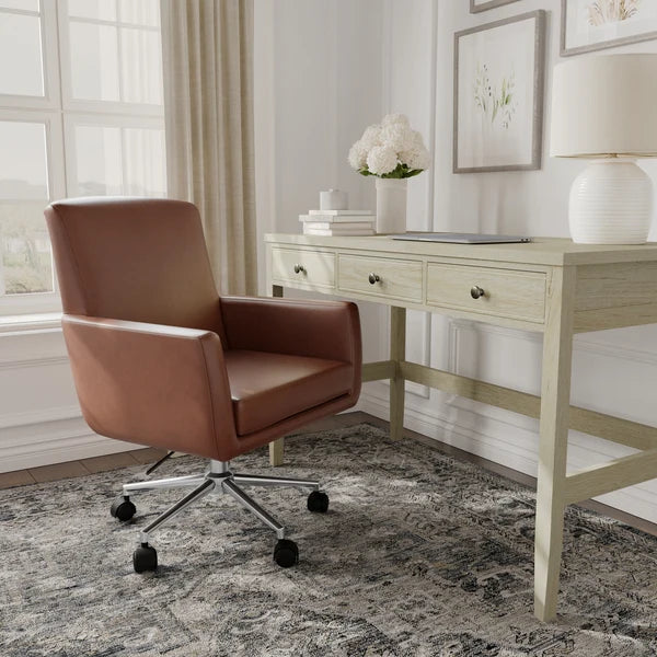 Upholsterd office chair at neutral desk