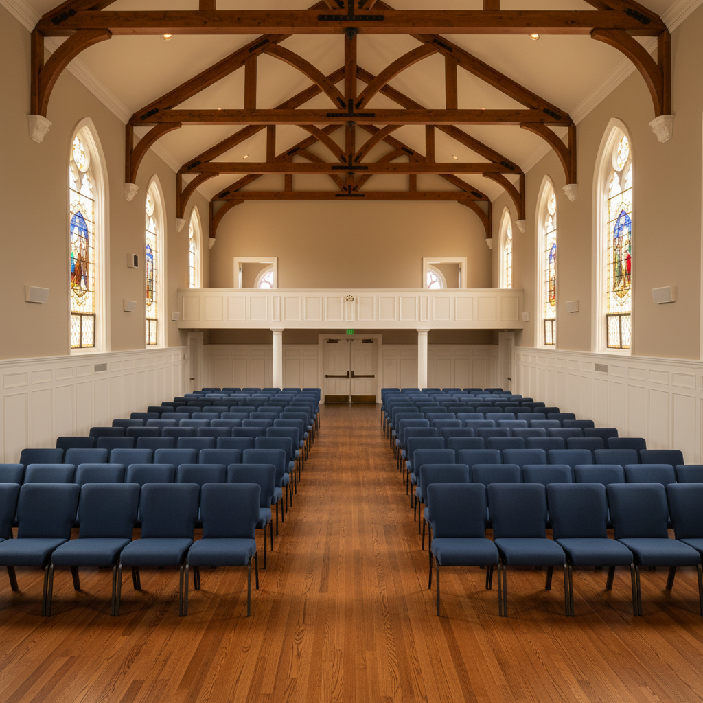 Interior of a church with Advantage church chairs lined in rows